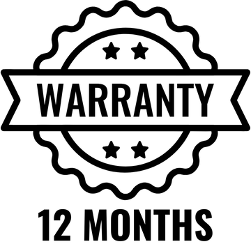 Warranty stamp with 'Warranty' and '12 Months' text on a white background