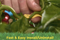 Close-up of gardener's hand installing BudClip on plant branch for quick and easy plant training.