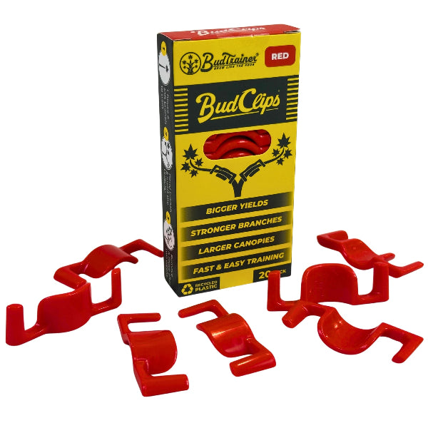 Red BudClips with packaging on a white background