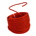 Coiled red BudHuggers on a white background