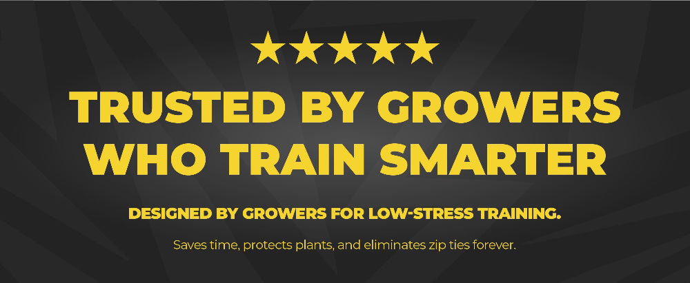 Promotional text on a black background with yellow stars and text, emphasizing trust and smart training for growers.