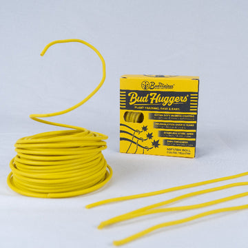 Yellow plant training ties and packaging on a white background