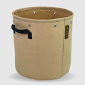 Beige fabric pot, BudPots 10Ga, with black handles and a visible brand label on a white background