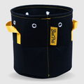 Black fabric pot, BudPots 3Ga, with yellow handles and a visible brand label on a white background