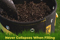BudPot being filled with soil while maintaining its shape, highlighting its sturdy design.