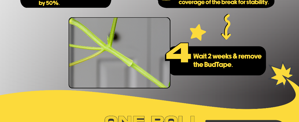 Instructions for using BudTape with text and graphics on a gray and yellow background