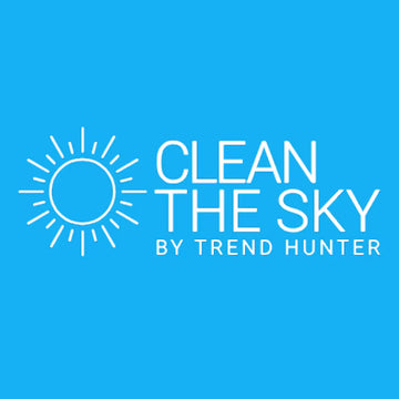 Logo of 'Clean the Sky by Trend Hunter' with a sun icon on a blue background