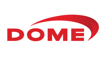 DOME logo in bold red letters with a swooping red arc above the text.